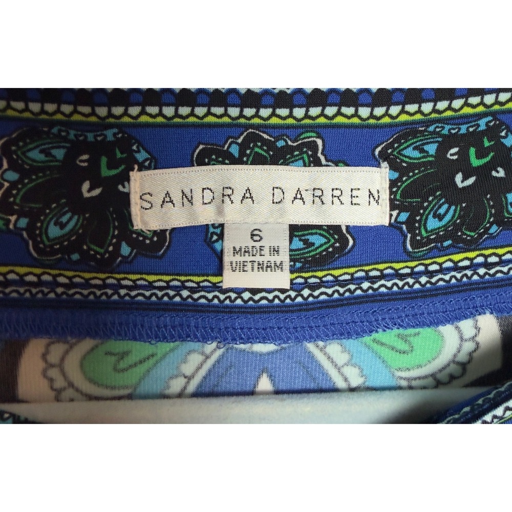 Sandra Darren Women Blue Green Paisley Print Boat  3/4 Sleeve Sheath Dress 6 256 - Picture 5 of 5